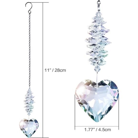 45mm Clear Glass Heart Crystal Ball Prism Pendant, Suncatcher - Picture 3 of 6